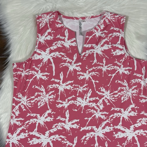 Lulu B Lulu-B Women's Size Medium Pink White Palm Tree Sleeveless Shift Dress - Picture 2 of 8